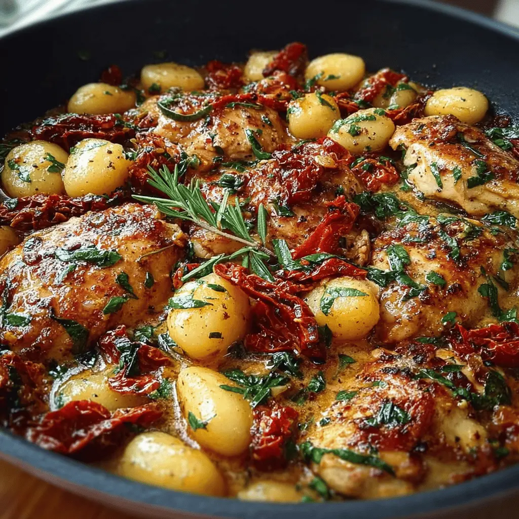 One Skillet Sun-Dried Tomato Chicken and Gnocchi Delight