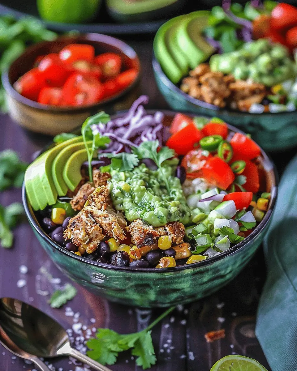 Chicken Burrito Bowls: Easy Recipe with Avocado Dressing Delight