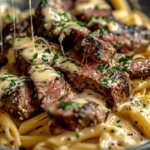 Steak and Creamy Garlic Parmesan Pasta