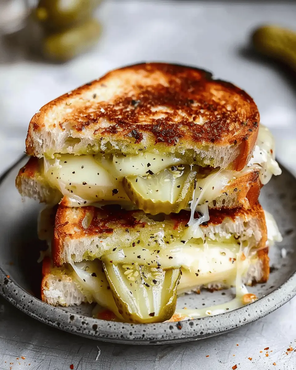 Crispy Dill Pickle Grilled Cheese with Turkey Bacon Delight
