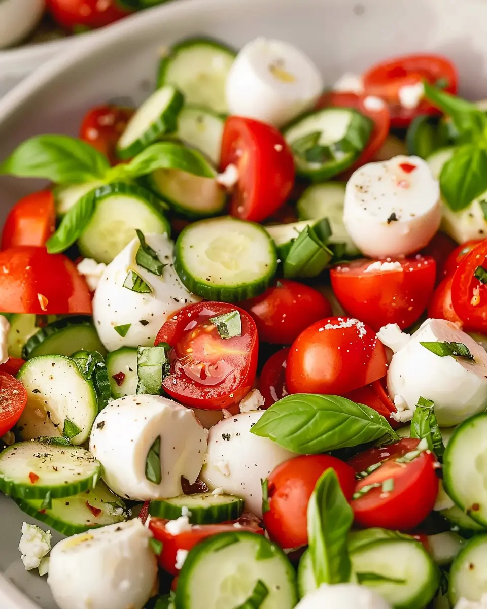 Fresh Cucumber Caprese Salad with Turkey Bacon for a Refreshing Twist