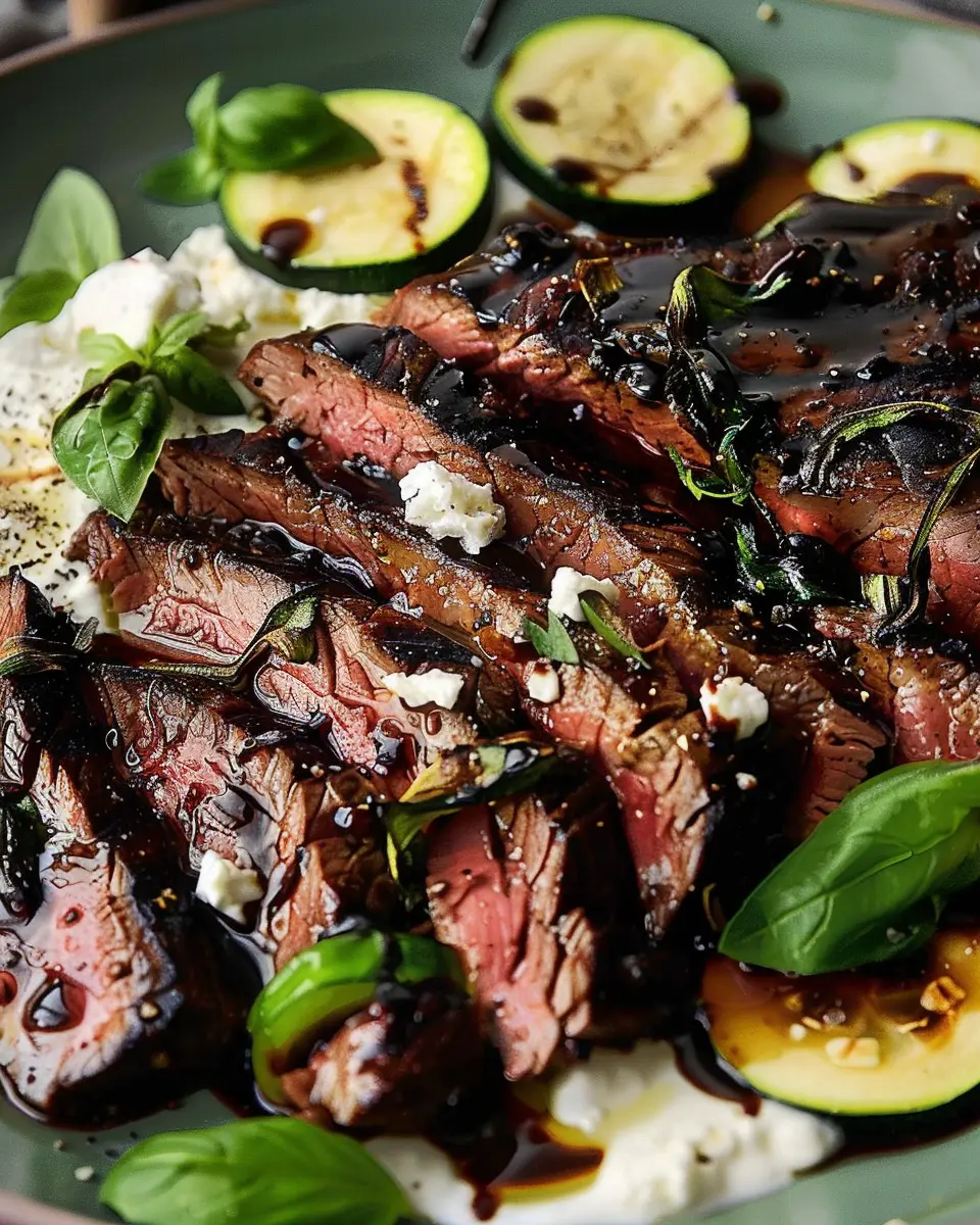 Balsamic Flank Steak: Juicy Zucchini and Whipped Feta Bliss