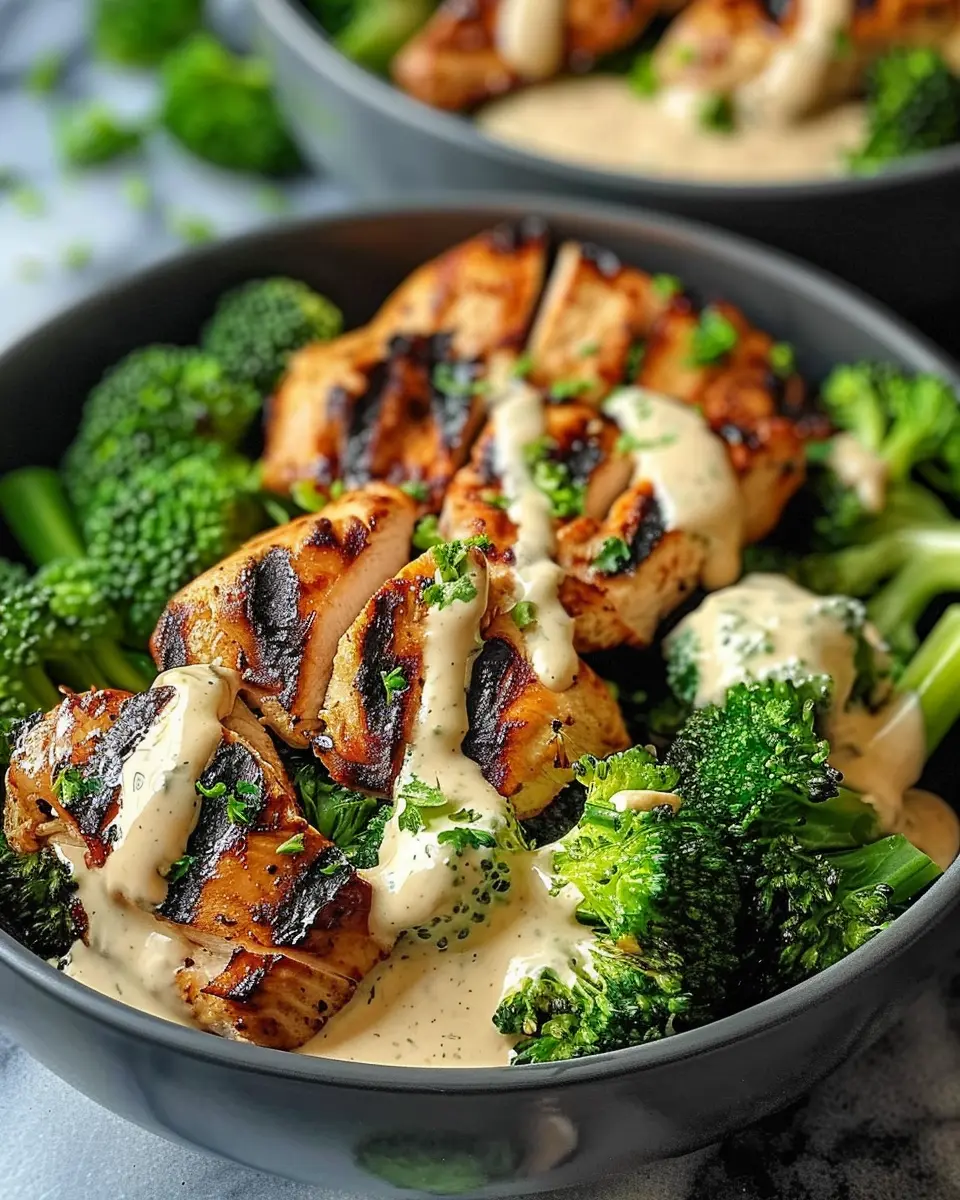 Grilled Chicken Broccoli Bowls: Easy, Healthy Dinner with Creamy Garlic Sauce