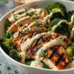 Grilled Chicken & Broccoli Bowls with Creamy Garlic Sauce