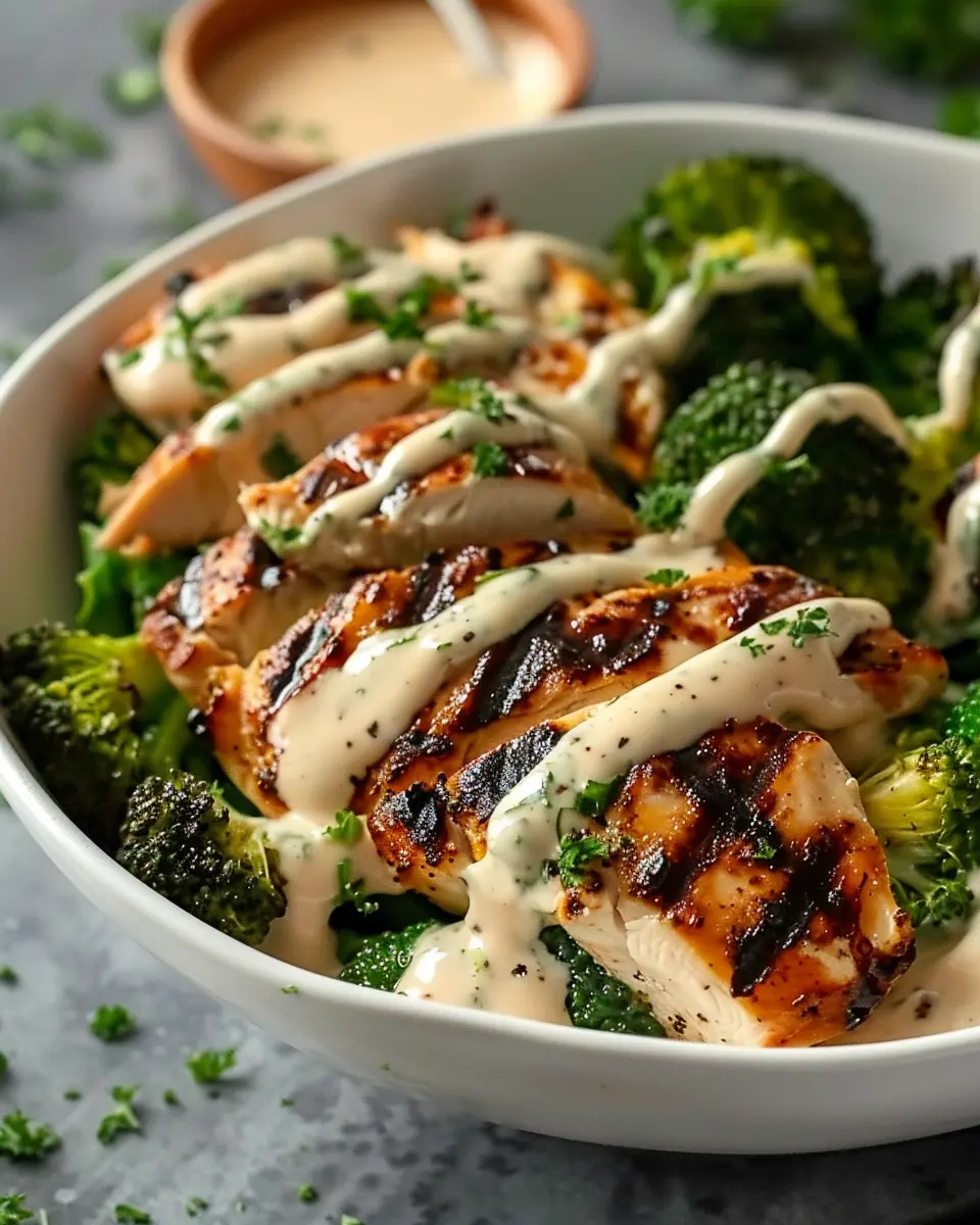 Grilled Chicken Broccoli Bowls: Easy Creamy Garlic Sauce Recipe