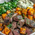 Savory Butternut Squash & Garlic Herb Steak Bowls Recipe