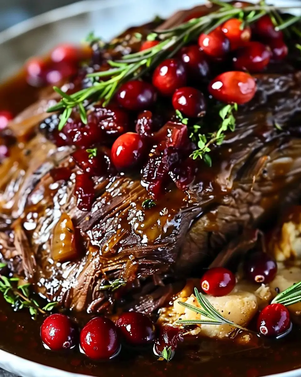 Slow-Braised Beef Roast with Sweet Cranberry Balsamic Glaze
