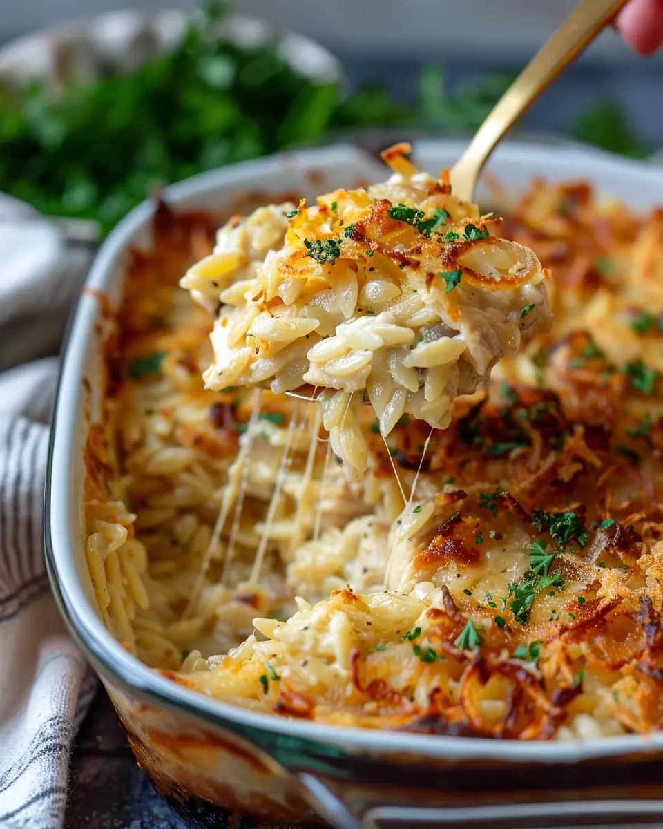 French Onion Chicken Orzo Casserole: Easy Comfort Food Delight